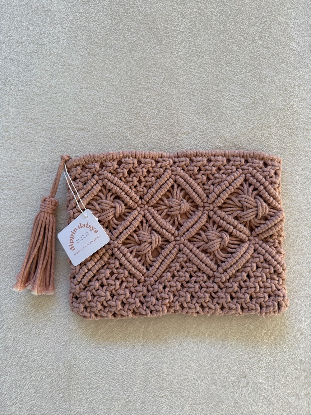 Dippin' Daisy's Blush Pink Macramé Tassel Wristlet